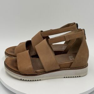 Eileen Fisher Women's Keno Tan Leather Platform Sandal Wedge Heels Size 7.5